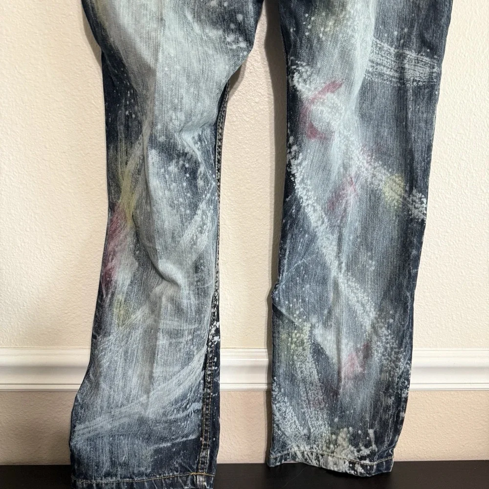 LAB Liberation A Bleu Jeans 40x32 Mens Slim Straight Distressed Splatter Bleach‎